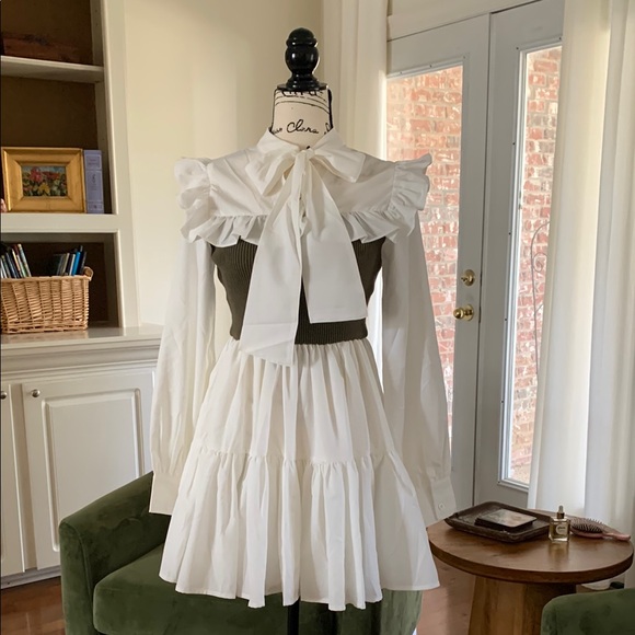 idem ditto Dresses & Skirts - White Ruffled Dress with Bow Detail